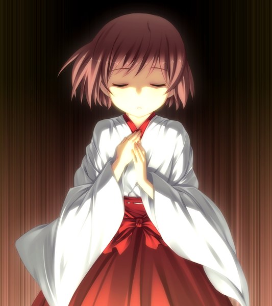 Anime picture 1024x1152 with suigetsu 2 tall image short hair brown hair game cg eyes closed traditional clothes girl
