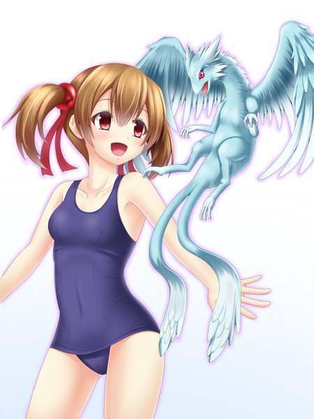 Anime picture 1080x1440 with sword art online a-1 pictures silica pina (sao) tsubonorou single tall image short hair light erotic simple background red eyes brown hair white background twintails short twintails girl swimsuit dragon