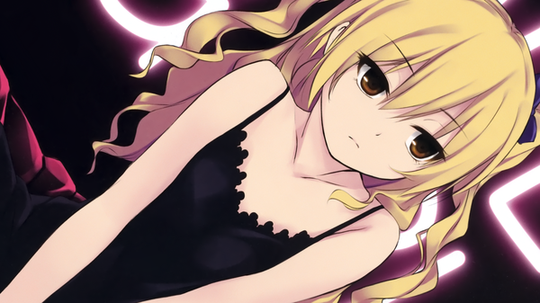 Anime picture 1920x1080 with cure girl noesis (studio) nanjou rena coffee-kizoku single long hair highres blonde hair wide image twintails bare shoulders brown eyes looking away curly hair girl bow hair bow