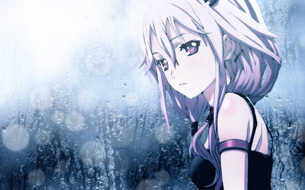 Anime picture 1920x1200 with guilty crown production i.g yuzuriha inori single long hair highres red eyes wide image bare shoulders looking away pink hair sad girl