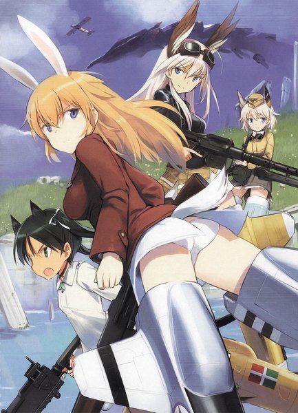 Anime picture 1626x2251 with strike witches francesca lucchini charlotte e yeager hanna-justina marseille raisa pottgen shimada fumikane long hair tall image looking at viewer fringe short hair breasts open mouth blue eyes light erotic black hair blonde hair hair between eyes large breasts twintails