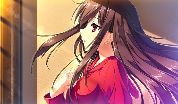 Anime picture 1024x600 with da capo iii long hair open mouth red eyes brown hair wide image game cg profile girl