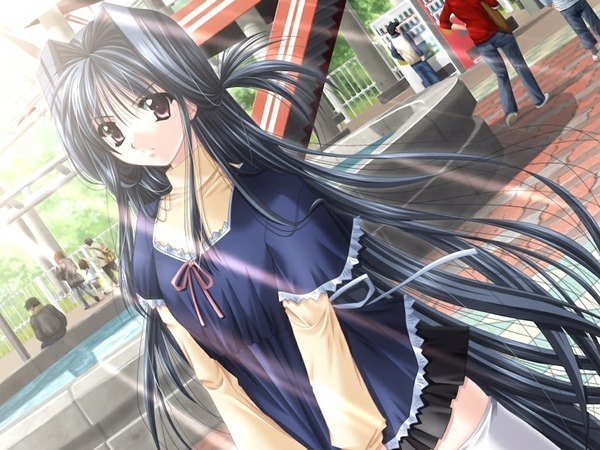 Anime picture 1024x768 with tsuki kagura (game) black hair brown eyes game cg girl