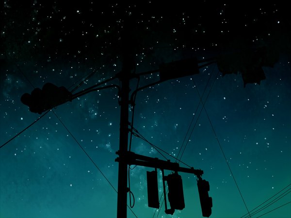 Anime picture 1088x816 with original kibunya 39 sky night no people landscape star (stars) wire (wires) traffic lights