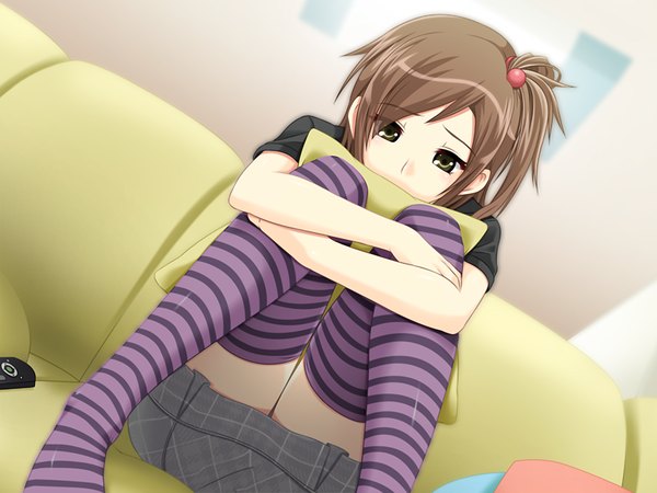 Anime picture 1200x900 with kokoro no sumika brown hair brown eyes game cg girl
