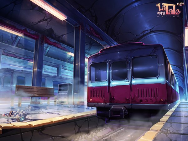 Anime picture 1280x960 with original zonmin light no people ruins fog lamp bench train train station railways railroad tracks