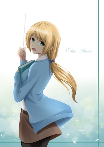 Anime picture 1191x1684 with new horizon ellen baker scal2let single long hair tall image looking at viewer open mouth blue eyes blonde hair teacher girl skirt book (books)