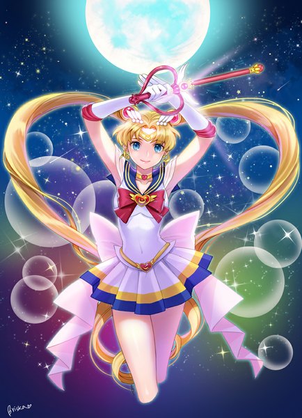 Anime picture 800x1104 with bishoujo senshi sailor moon toei animation tsukino usagi sailor moon briska single tall image looking at viewer blue eyes blonde hair twintails very long hair girl gloves hair ornament moon bubble (bubbles) sailor suit