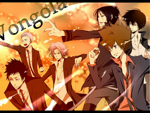 Anime picture 1024x768 with katekyou hitman reborn sawada tsunayoshi hibari kyouya rokudo mukuro gokudera hayato yamamoto takeshi sasagawa ryohei boy sword katana