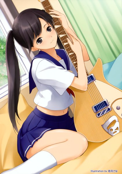 Anime picture 2458x3500 with sana wakatsuki tall image highres black hair twintails black eyes girl serafuku guitar