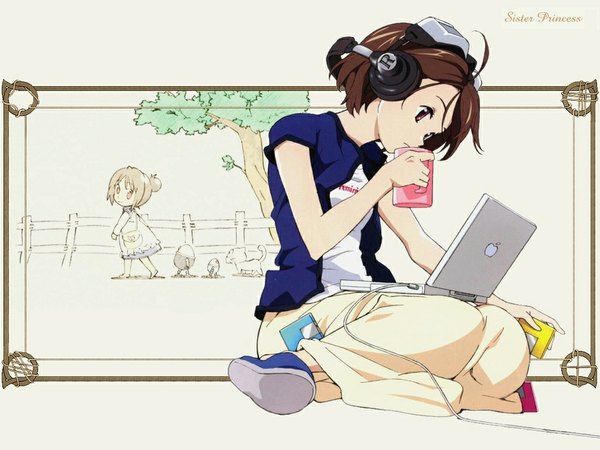 Anime picture 1024x768 with sister princess macintosh zexcs rinrin (sister princess) headphones laptop