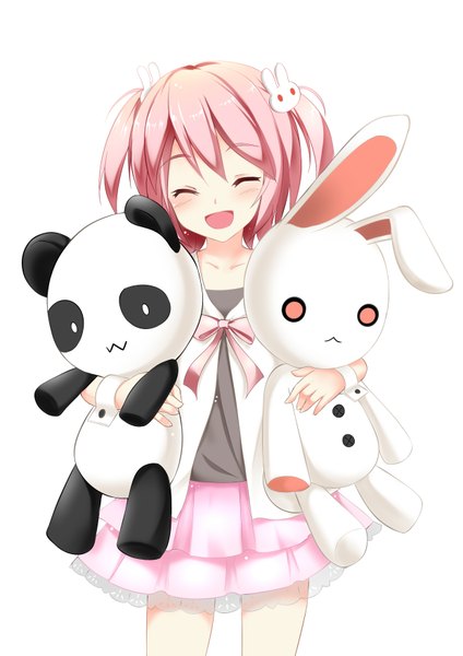 Anime picture 2480x3508 with original catstudioinc (punepuni) single tall image blush highres short hair open mouth simple background white background pink hair eyes closed girl toy stuffed animal