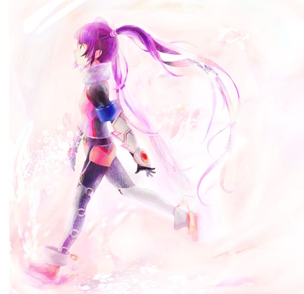 Anime picture 1205x1166 with tales of graces sophie (tales) single long hair purple eyes twintails purple hair girl gloves boots suit