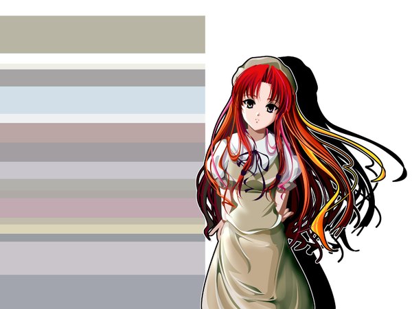 Anime picture 1600x1200 with touhou hong meiling multicolored hair hands behind back multicolored eyes girl dress