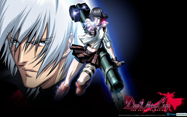 Anime picture 1920x1200 with devil may cry dante (devil may cry) lady (devil may cry) highres wide image weapon