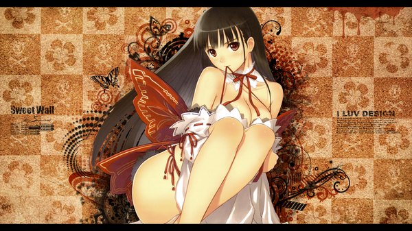 Anime picture 1920x1080 with tony taka long hair highres light erotic black hair red eyes wide image legs girl