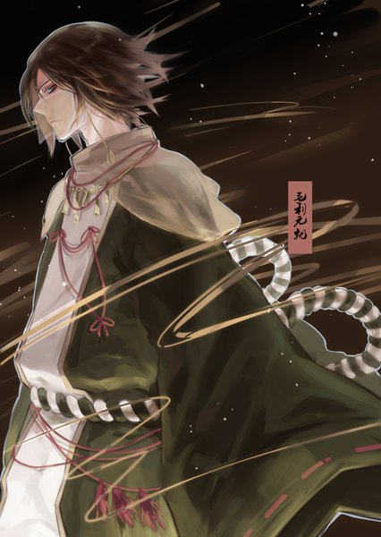 Anime picture 1240x1748 with sengoku basara production i.g motonari mouri yunvshen single tall image short hair brown hair brown eyes long sleeves traditional clothes profile inscription hieroglyph boy rope