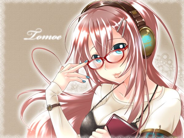 Anime picture 1600x1200 with vocaloid megurine luka girl glasses headphones