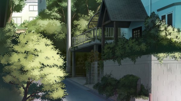 Anime picture 1506x847 with original sakais3211 wide image landscape plant (plants) tree (trees) house
