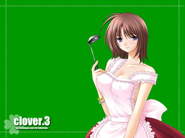 Anime picture 1600x1200 with nishimata aoi light erotic green background apron clover (plant)