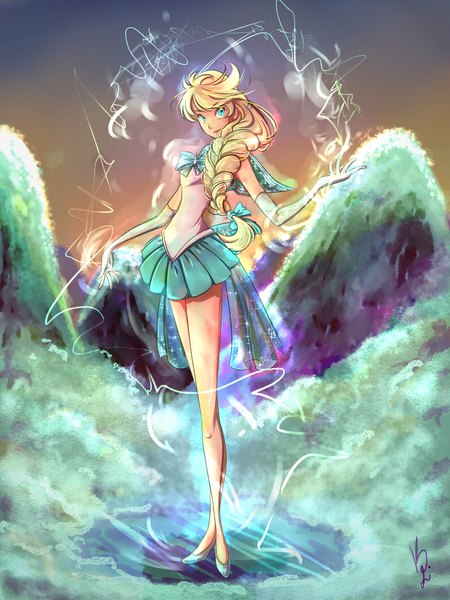 Anime picture 1536x2049 with bishoujo senshi sailor moon frozen (disney) toei animation disney elsa (frozen) kimik-a single long hair tall image blue eyes blonde hair legs cosplay girl dress gloves elbow gloves