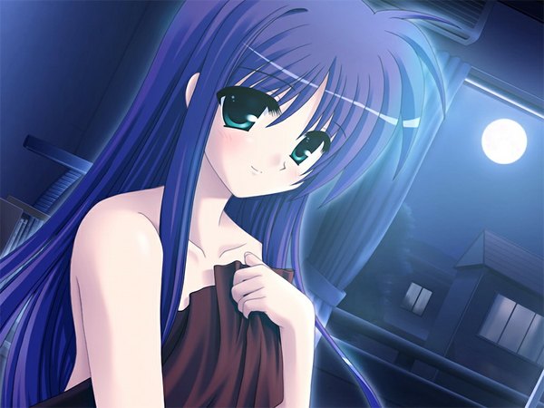 Anime picture 1024x768 with sakura machizaka stories (game) long hair green eyes game cg purple hair girl moon
