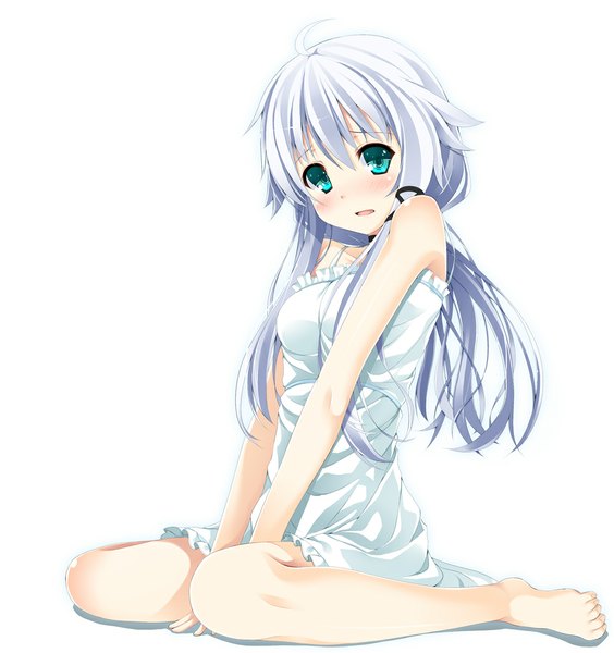 Anime picture 1000x1064 with yuuri nayuta single long hair tall image blush blue eyes simple background white background white hair girl sundress