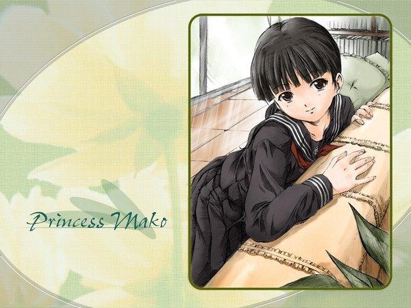 Anime picture 1024x768 with real life mako-hime black hair brown eyes wallpaper uniform school uniform princess mako