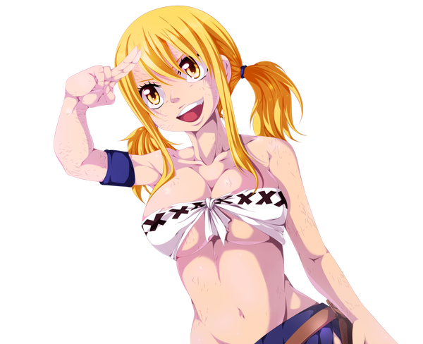 Anime picture 4300x3500 with fairy tail lucy heartfilia salim202 single long hair highres breasts open mouth light erotic blonde hair smile large breasts twintails yellow eyes absurdres pleated skirt coloring transparent background girl skirt