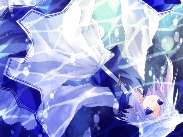 Anime picture 1600x1200 with touhou letty whiterock asahina blue eyes blue hair underwater girl dress hat water