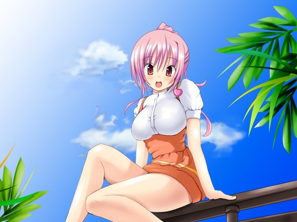Anime picture 1600x1200 with original paradaisukingu single long hair blush open mouth red eyes pink hair girl