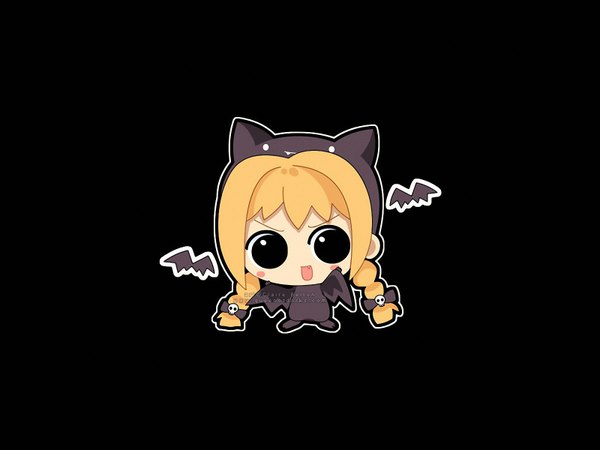 Anime picture 1600x1200 with tagme (character) claire belton blonde hair black background chibi mouse costume skull bat