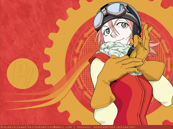Anime picture 1024x768 with flcl gainax haruhara haruko short hair yellow eyes girl gloves goggles helmet