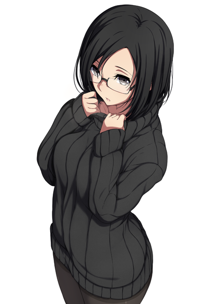 Anime picture 1141x1608 with kantai collection kirishima battleship sblack single tall image looking at viewer short hair open mouth black hair simple background white background from above black eyes girl glasses turtleneck
