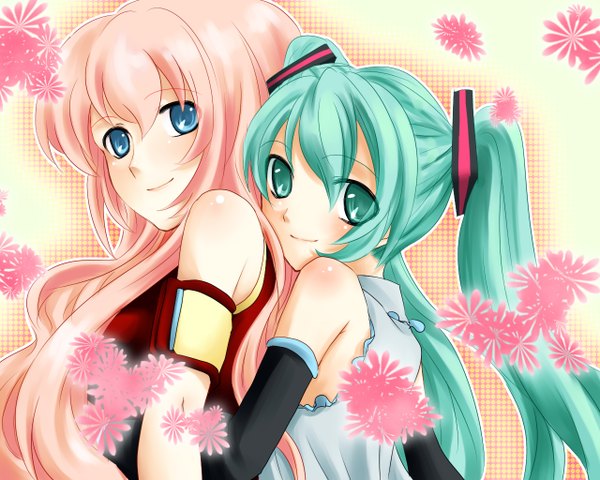 Anime picture 1280x1024 with vocaloid hatsune miku megurine luka girl tagme