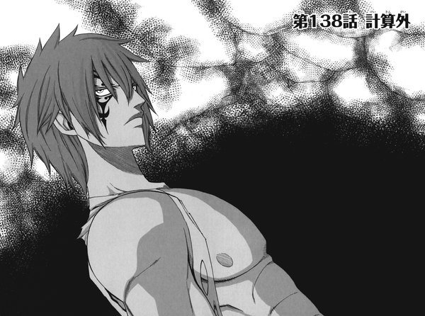 Anime picture 2149x1600 with fairy tail jellal fernandes single highres short hair inscription tattoo torn clothes monochrome boy