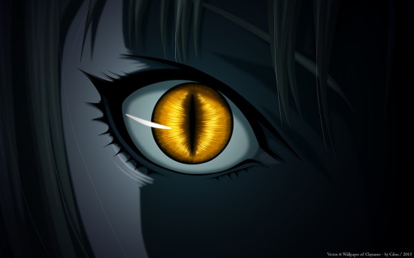 Anime picture 2560x1600 with claymore madhouse clare (claymore) cilou (artist) single fringe highres short hair blonde hair wide image signed yellow eyes close-up demon girl eye