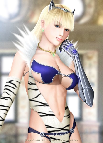 Anime picture 1024x1418 with queen's blade elina omega-knight long hair tall image breasts blue eyes light erotic blonde hair smile lips realistic girl navel
