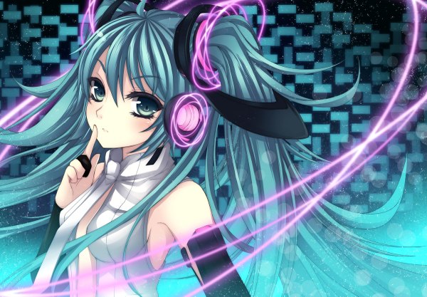 Anime picture 1200x835 with vocaloid vocaloid append hatsune miku hatsune miku (append) moccy (artist) twintails green eyes aqua hair girl