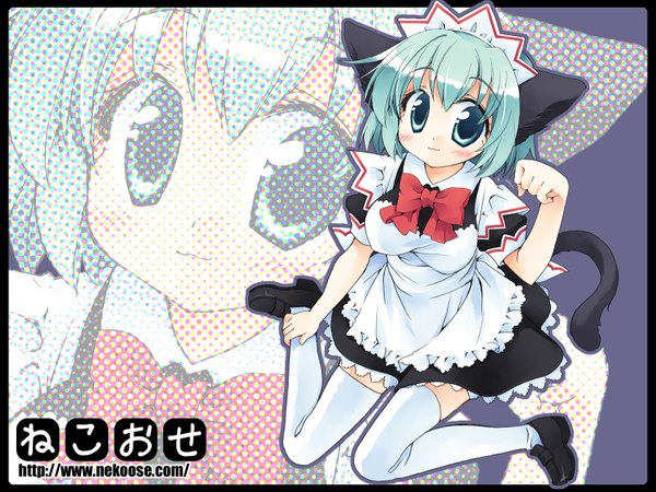 Anime picture 1600x1200 with animal ears maid cat girl girl nekoose