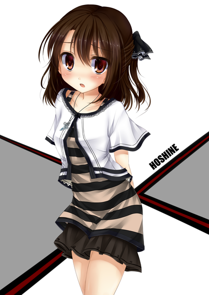 Anime picture 2507x3541 with original kaguyuu single tall image blush highres short hair open mouth black hair red eyes white background hands behind back striped girl skirt miniskirt