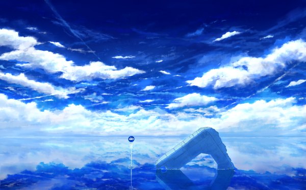 Anime picture 1842x1150 with original mks highres wide image sky cloud (clouds) reflection no people landscape water sign