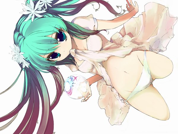 Anime picture 1600x1200 with vocaloid hatsune miku light erotic white background girl underwear panties