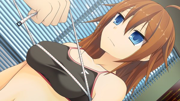 Anime picture 1280x720 with natsuiro asagao residence long hair blue eyes brown hair wide image game cg girl