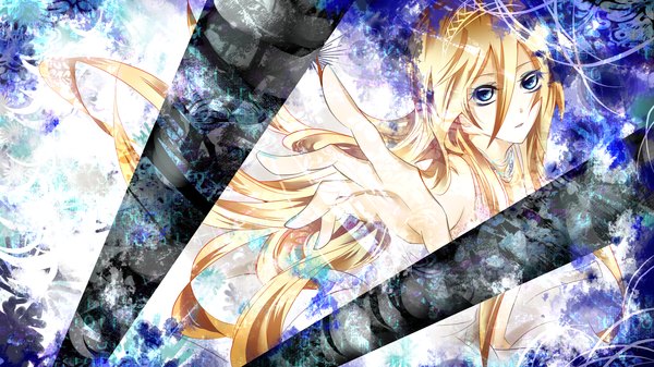 Anime picture 2400x1350 with vocaloid lily (vocaloid) tyouya single long hair looking at viewer highres blue eyes blonde hair wide image girl dress
