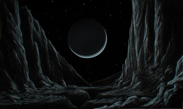 Anime picture 1353x809 with original justinas vitkus wide image sky night landscape rock planet