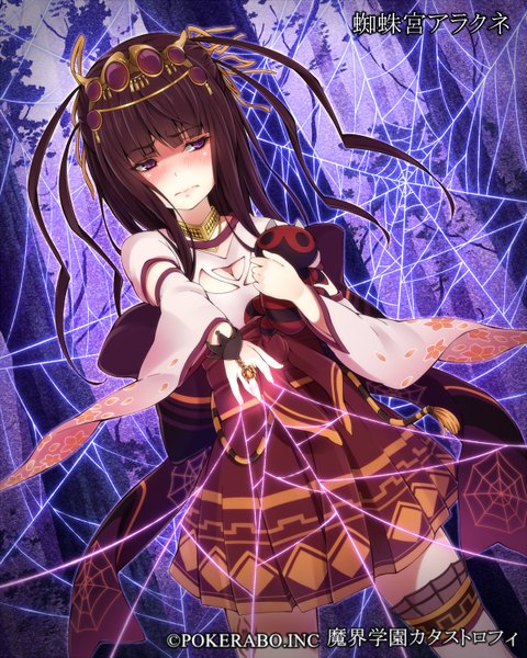 Anime picture 1200x1500 with makai gakuen catastrophe hinamizawa (hina-sawa) single long hair tall image blush black hair purple eyes looking away girl dress hair ornament spider web