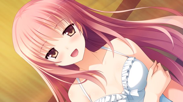 Anime picture 1920x1080 with imouto no katachi sena miyuki long hair blush highres open mouth wide image brown eyes pink hair game cg girl sundress