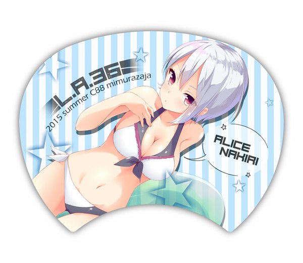 Anime picture 850x739 with shokugeki no soma j.c. staff nakiri alice mimura zaja single blush fringe short hair breasts light erotic simple background hair between eyes large breasts white background purple eyes cleavage silver hair inscription character names turning head