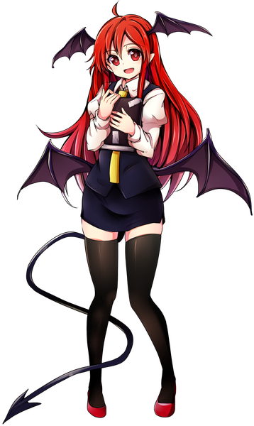 Anime picture 1024x1713 with to aru kagaku no railgun touhou j.c. staff koakuma baba (baba seimaijo) single long hair tall image looking at viewer open mouth red eyes ahoge red hair tail pointy ears transparent background demon tail demon wings head wings girl